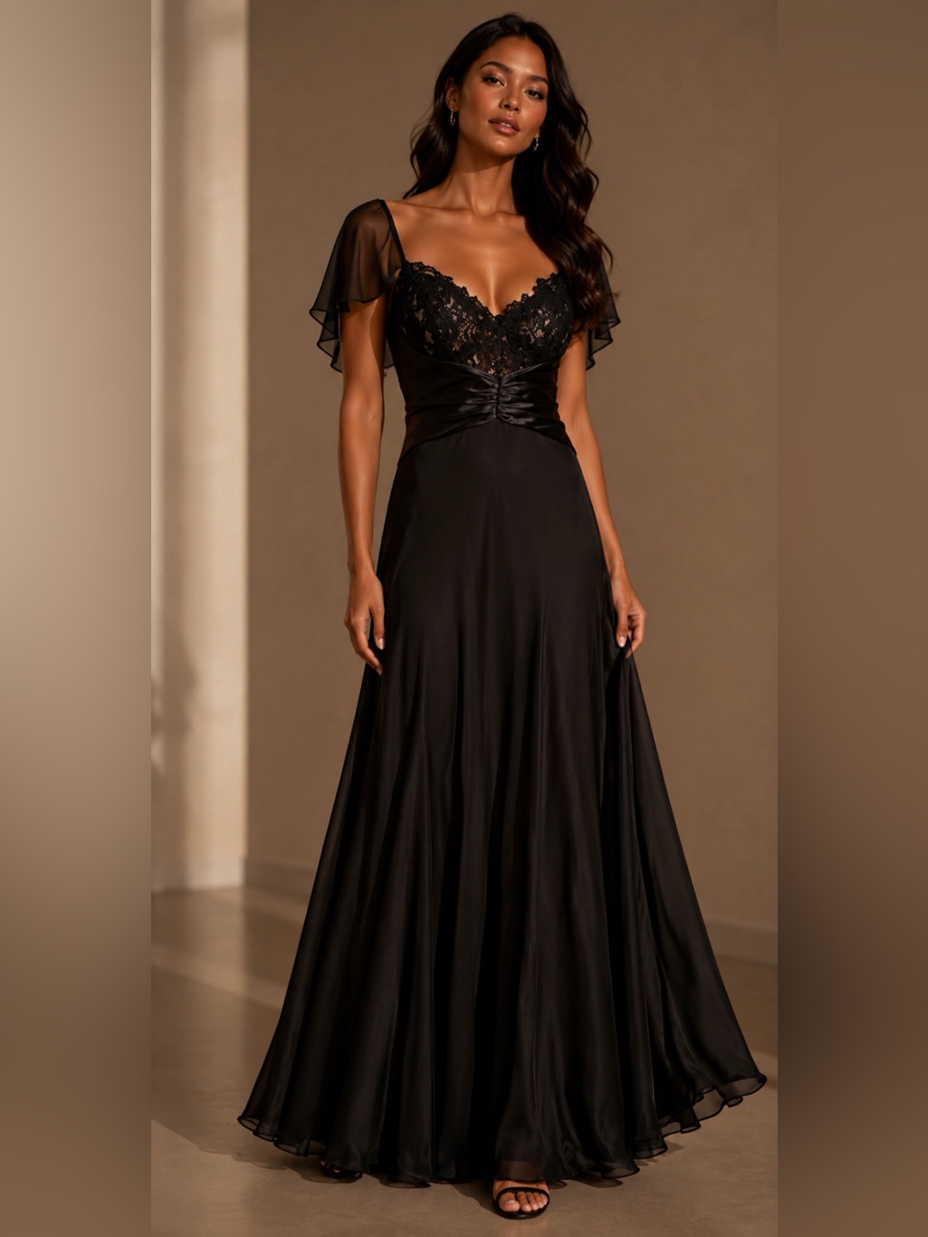 Badgley Mischka Beautiful Black Lace & 100% Silk Full-Length Formal Dress Nwts!